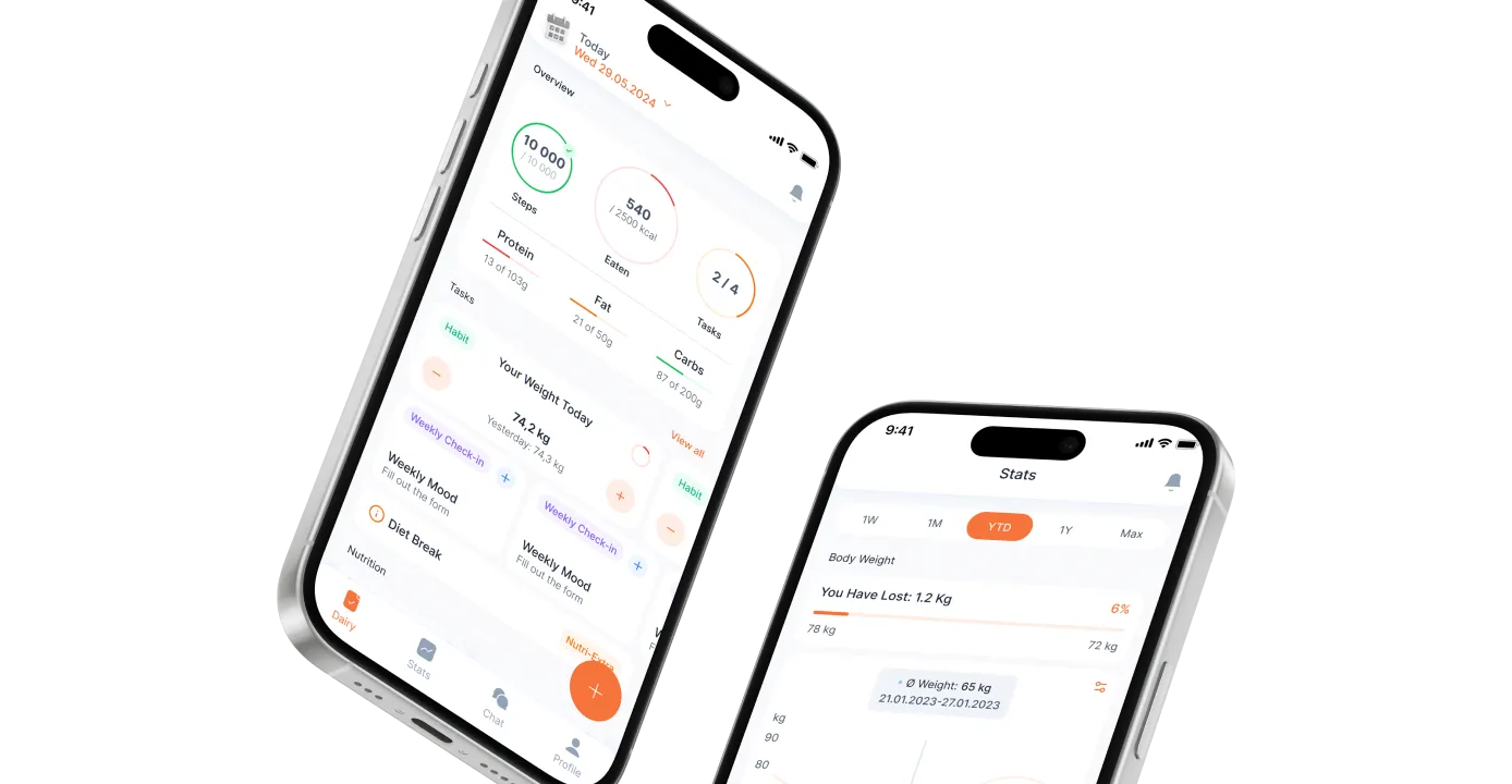 Two phones displaying a fitness with the users training statistics
