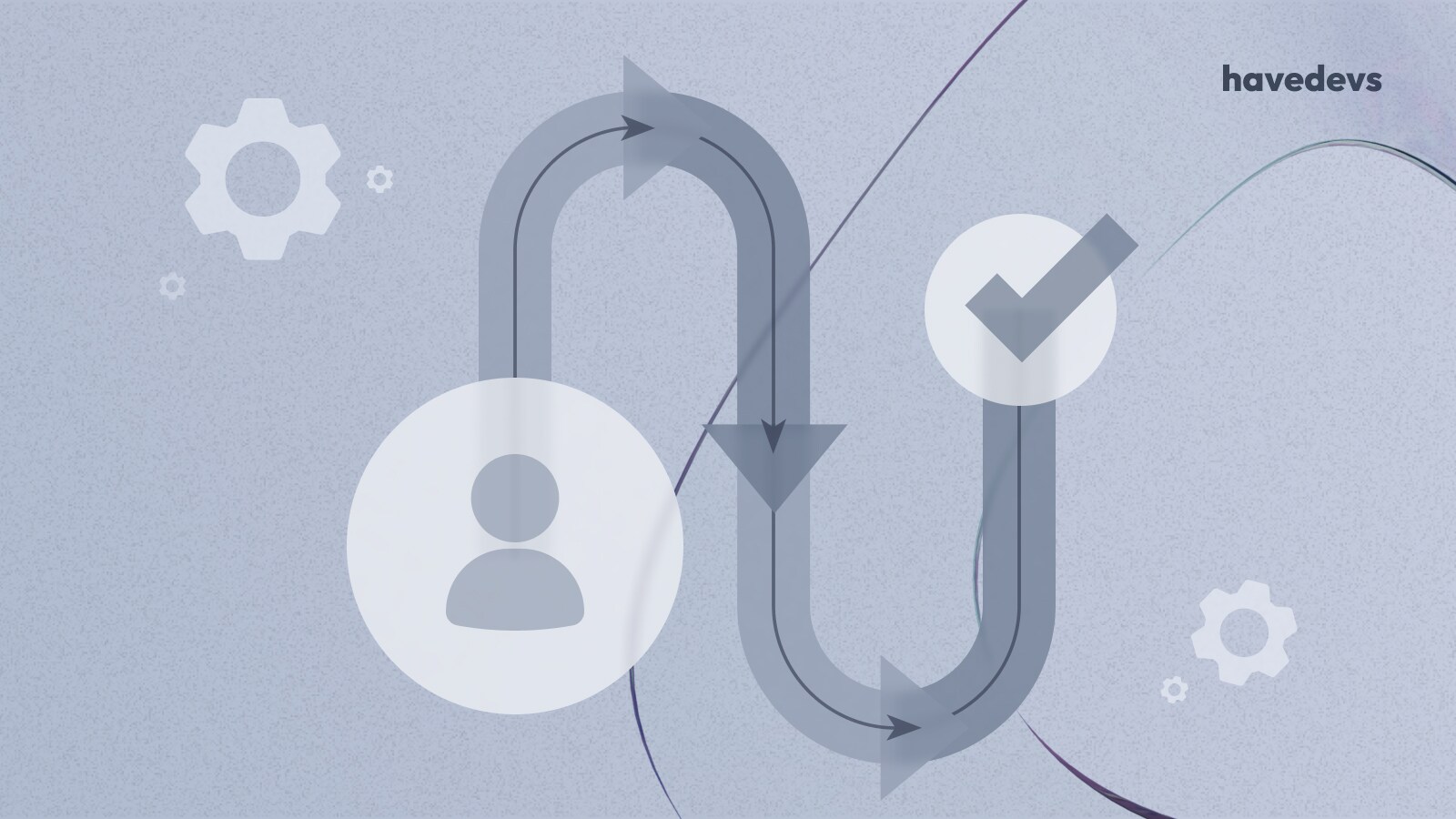 Illustration of a streamlined workflow with arrows, user icon, and checkmark, representing Havedevs' efficient web development process.
